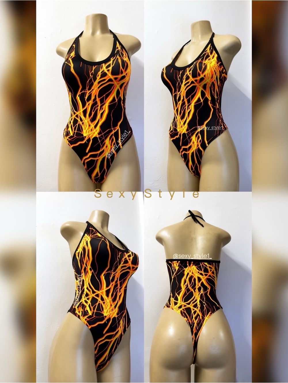 Women’s Black & Orange Lightning One-Piece Swimsuit